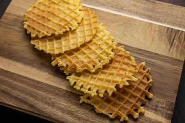 Delicious cookies on a wooden board. Close up