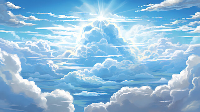a peaceful hope artwork illustration of clouds at the sky, ai generated image