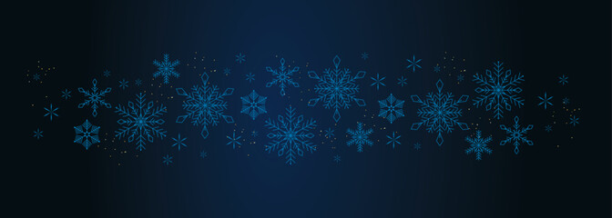 Fototapeta na wymiar Navy christmas background with snowflakes and gold sequins 