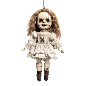 creepy doll isolated on a transparent background, generative ai