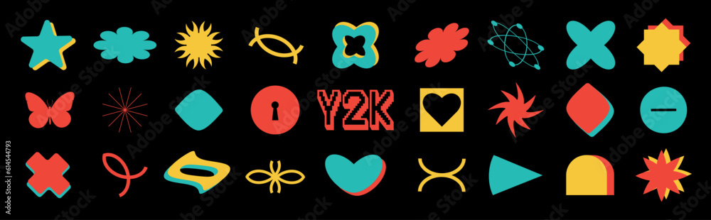 Aufkleber Set of aesthetic y2k geometric shapes. Simple trendy colorful geometric shapes. Retro design elements. Vector illustration for social networks or posters. EPS 10