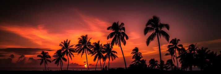 stunning sunset palm trees, Generative AI