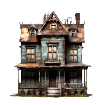 haunted dollhouse isolated on a transparent background, generative ai