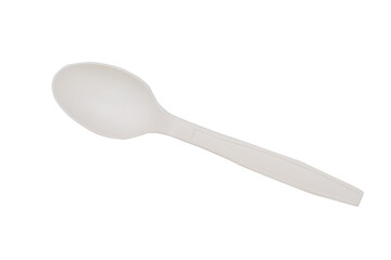 White plastic spoon, disposable, isolated