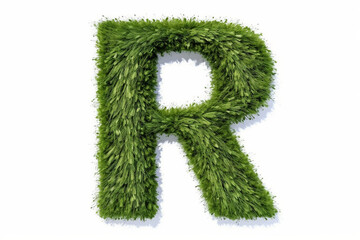 A letter r with grass on a white background, eco text effect, isolated letter with grass effect high quality