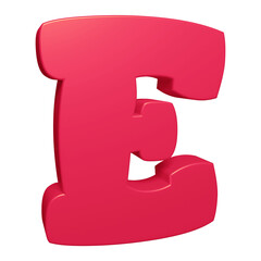 Pink alphabet letter e in 3d rendering for education, text concept