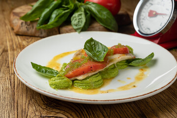 Delicious fish dishes from the restaurant. Close-up