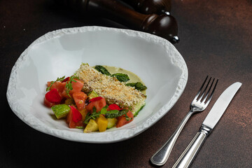 Delicious fish dishes from the restaurant. Close-up