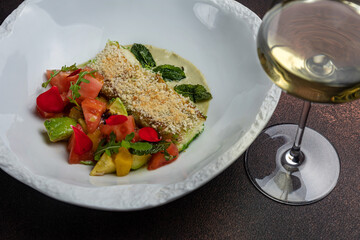 Delicious fish dishes from the restaurant. Close-up