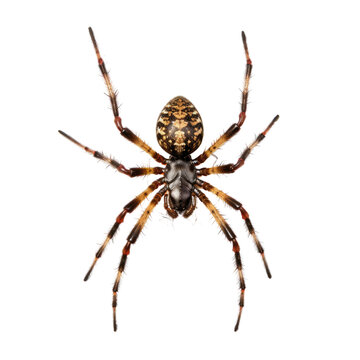 spider hanging from a thick web isolated on a transparent background, generative ai