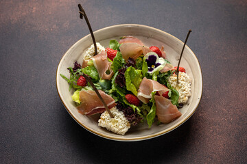 A delicious salad from a restaurant. Close-up