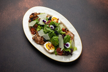A delicious salad from a restaurant. Close-up