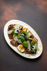 A delicious salad from a restaurant. Close-up