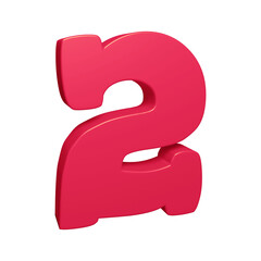 Pink number 2 in 3d rendering for math, business and education concept 