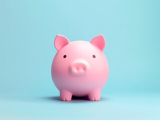 Pink piggy bank on a blue background. 3d rendering.AI Generated