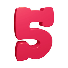 Pink number 5 in 3d rendering for math, business and education concept 