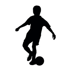 Fototapeta na wymiar Boy playing football logo black silhouette.