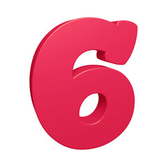 Pink number 6 in 3d rendering for math, business and education concept 