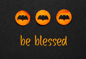 Black Halloween Background With Orange Dots And Text Be Blessed
