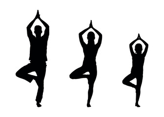 Fototapeta premium Family practicing yoga together vector silhouette.