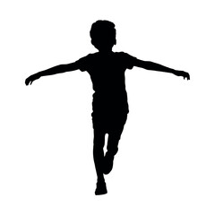 Happy kid running with arms outstretched silhouette.