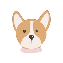Vector illustration dog head with pink collar in cartoon style