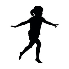 Happy little girl running with arms outstretched silhouette.