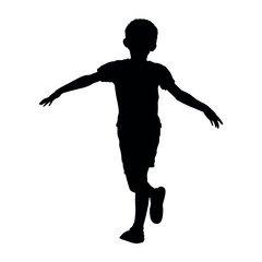 Fototapeta na wymiar Boy running with open arms silhouette.