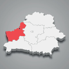 Grodno oblast region location within Belarus 3d imap
