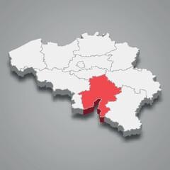 Namur state location within Belgium 3d map