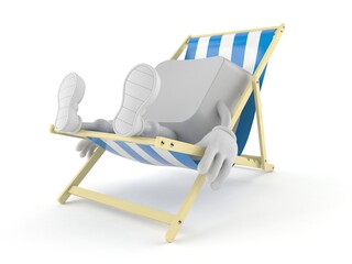 Computer key character lying on deck chair