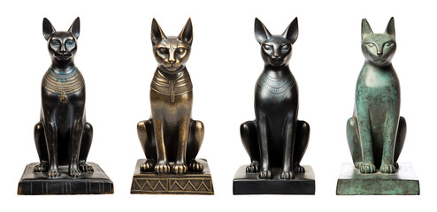 Ancient antique cat statue isolated on transparent background - Generative AI