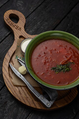 Delicious soup from the restaurant. Close up