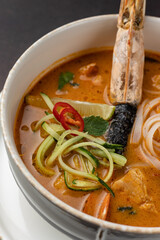 Delicious soup from the restaurant. Close up