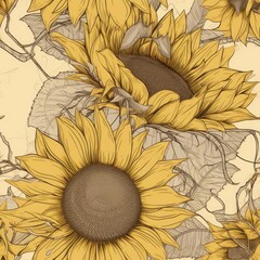 Yellow Sunflower Pattern - Generative AI