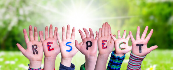 Children Hands Building Word Respect, Grass Meadow