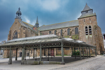 St Étienne's Cathedral and the Georges Brassens market hall in Saint-Brieuc, France