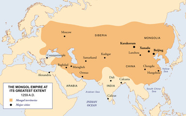 Map of the Mongol empire at its greatest extent in 1259 AD