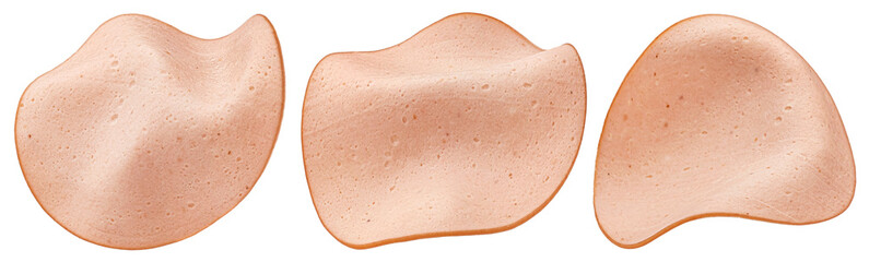 Chicken sausage thin slices isolated on white background