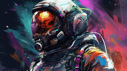 Spacepunk concept art, space punk painting of astronaut in space, watercolor of space suit, AI