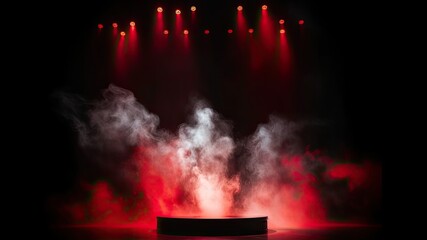 Stage with spotlight, red and white smoke and particle effects, 4th of July, president day, backdrop or product placement ai