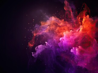 Obraz na płótnie Canvas Violet and coral smoke with shiny glitter particles graphic background, smokey backdrop, AI