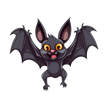 Cartoon illustration of a cute black bat on white background. Generative AI.