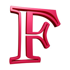 Pink alphabet letter f in 3d rendering for education, text concept