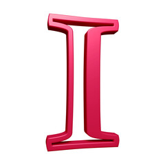 Pink alphabet letter i in 3d rendering for education, text concept