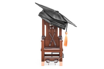 Electric chair with education hat, 3D rendering