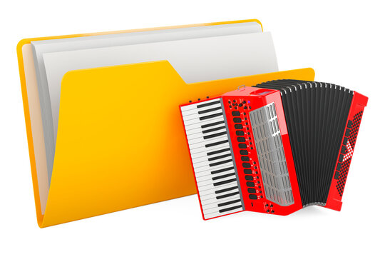 Computer folder icon with piano accordion, 3D rendering
