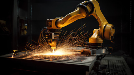 industrial robot at work, sparks