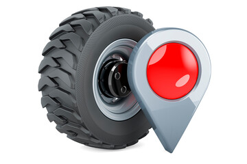 Truck Wheel with map pointer. 3D rendering