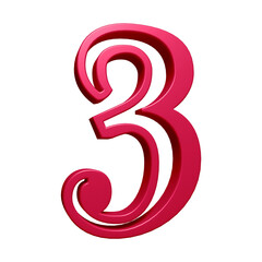 Pink number 3 in 3d rendering for math, business and education concept 